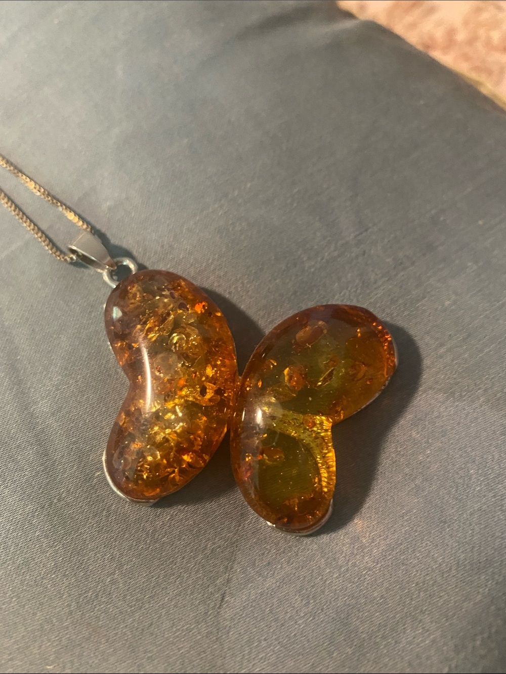 Amber Butterfly Pendant Necklace - Gold Chain - Picture 4 of 4